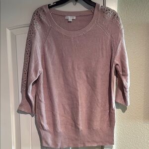 New York & Company Pink Crew Neck Sweater with 3/4 Sleeves